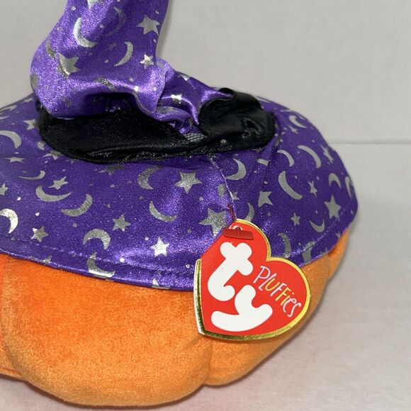 Gourdy 2005 TY Beanie Pluffies Retired Halloween Pumpkin Witch Jack OLantern NEW - Picture 2 of 9